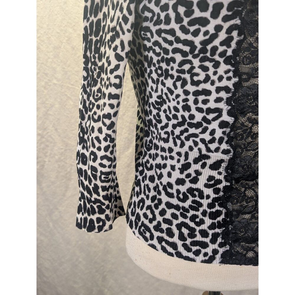 White House Black Market leopard lace 3/4 sleeve cardigan SZ M - Picture 8 of 10